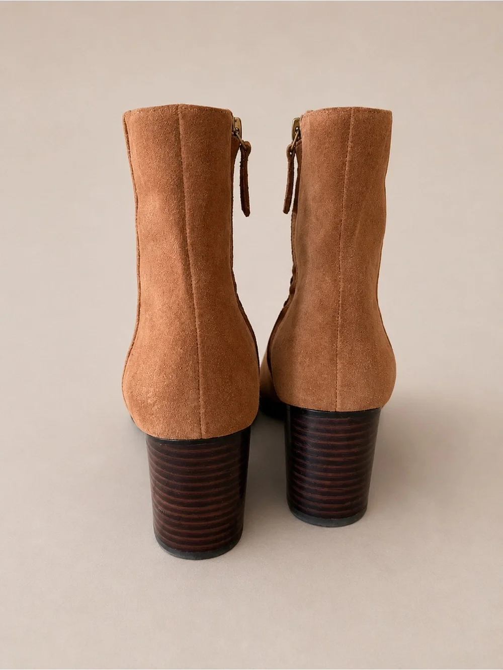 J.Crew Suede Ankle Booties Camel Brown Block Heel Size 8 Leather Lined